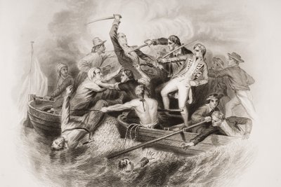 Wanhopige ontmoeting in kanonneerboten tussen Nelson en Don Miguel Tyrason, illustratie uit 
